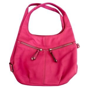 Tignanello Pebbled Leather Hobo Bag Y2K Slouchy Hot Pink Shoulder Length